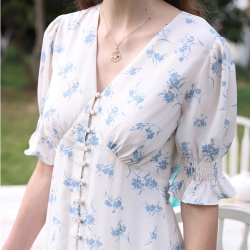 Floral Blue and White Dress